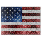 米国国旗の赤白青のきらめきグリッター カッティングボード (正面)