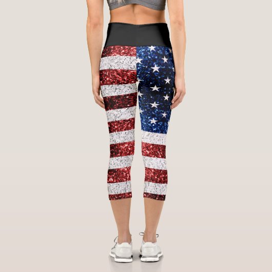 米国国旗の赤白青のきらめきグリッター カプリレギンス (裏面)