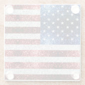 米国国旗の赤白青のきらめきグリッター ガラスコースター (裏面)