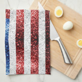 米国国旗の赤白青のきらめきグリッター キッチンタオル (四つ折り)