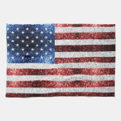 米国国旗の赤白青のきらめきグリッター キッチンタオル (横)