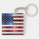米国国旗の赤白青のきらめきグリッター キーホルダー (裏面)