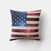 米国国旗の赤白青のきらめきグリッター クッション (裏面)