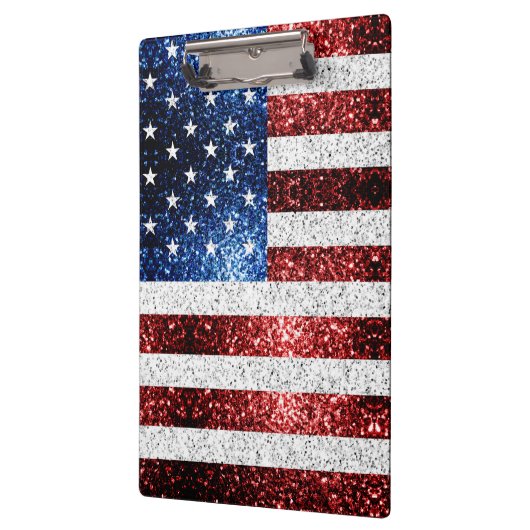 米国国旗の赤白青のきらめきグリッター クリップボード (左)