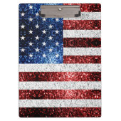 米国国旗の赤白青のきらめきグリッター クリップボード (正面)