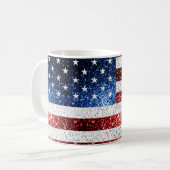 米国国旗の赤白青のきらめきグリッター コーヒーマグカップ (正面左)