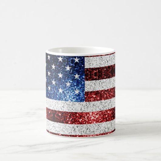 米国国旗の赤白青のきらめきグリッター コーヒーマグカップ (中央)