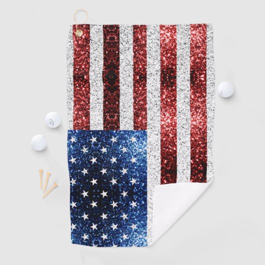 米国国旗の赤白青のきらめきグリッター ゴルフタオル (インサイチュ)
