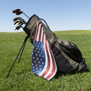 米国国旗の赤白青のきらめきグリッター ゴルフタオル