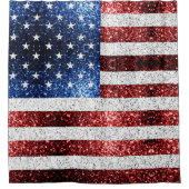 米国国旗の赤白青のきらめきグリッター シャワーカーテン (正面)