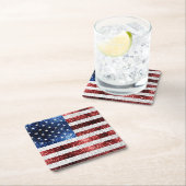 米国国旗の赤白青のきらめきグリッター スクエアペーパーコースター (インサイチュ)