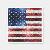 米国国旗の赤白青のきらめきグリッター スタンダードカクテルナプキン (正面)