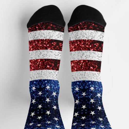米国国旗の赤白青のきらめきグリッター ソックス (上部)