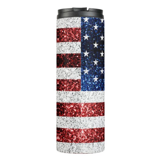 米国国旗の赤白青のきらめきグリッター タンブラー (裏面)