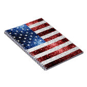 米国国旗の赤白青のきらめきグリッター ノートブック (右側)