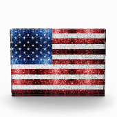 米国国旗の赤白青のきらめきグリッター フォトブロック (正面)