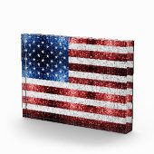 米国国旗の赤白青のきらめきグリッター フォトブロック (右)