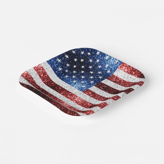 米国国旗の赤白青のきらめきグリッター ペーパープレート (傾斜あり)