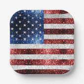 米国国旗の赤白青のきらめきグリッター ペーパープレート (正面)