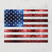 米国国旗の赤白青のきらめきグリッター ポストカード (正面)