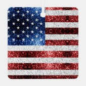 米国国旗の赤白青のきらめきグリッター メタルオーナメント (裏面)