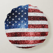 米国国旗の赤白青のきらめきグリッター ラウンドクッション (裏面)