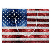 米国国旗の赤白青のきらめきグリッター ラージペーパーバッグ (裏面)