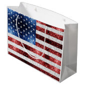 米国国旗の赤白青のきらめきグリッター ラージペーパーバッグ (裏面アングル)