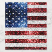 米国国旗の赤白青のきらめきグリッター ワインラベル (シングルラベル)