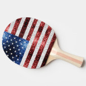 米国国旗の赤白青のきらめきグリッター 卓球ラケット (横)