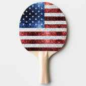 米国国旗の赤白青のきらめきグリッター 卓球ラケット (正面)