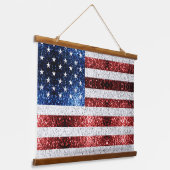 米国国旗の赤白青のきらめきグリッター 吊り下げ型タペストリー (傾斜あり)