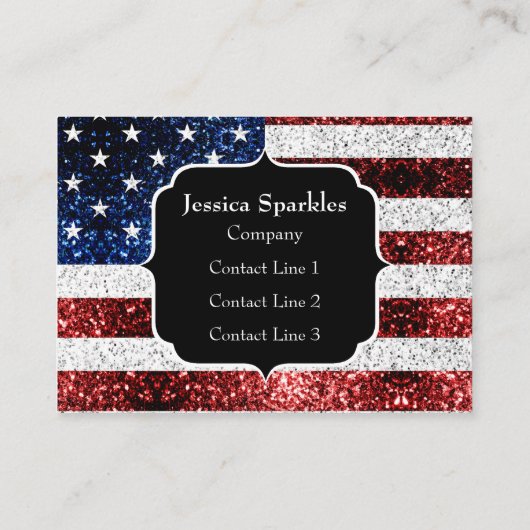 米国国旗の赤白青のきらめきグリッター 名刺 (裏面)