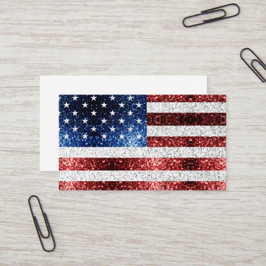 米国国旗の赤白青のきらめきグリッター 名刺 (正面/裏面インサイチュ)