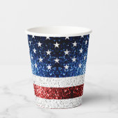 米国国旗の赤白青のきらめきグリッター 紙コップ (正面)