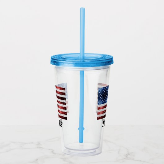 米国国旗の赤白青の輝ききらきら光る名前をカスタムする アクリルタンブラー (右)