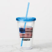 米国国旗の赤白青の輝ききらきら光る名前をカスタムする アクリルタンブラー (裏面)