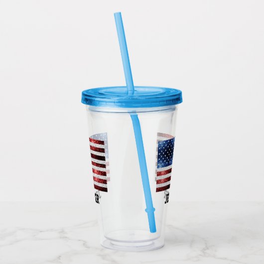 米国国旗の赤白青の輝ききらきら光る名前をカスタムする アクリルタンブラー (左)