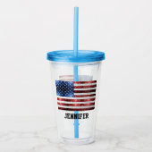 米国国旗の赤白青の輝ききらきら光る名前をカスタムする アクリルタンブラー (正面)