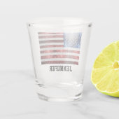 米国国旗の赤白青の輝ききらきら光る名前をカスタムする ショットグラス (裏面)