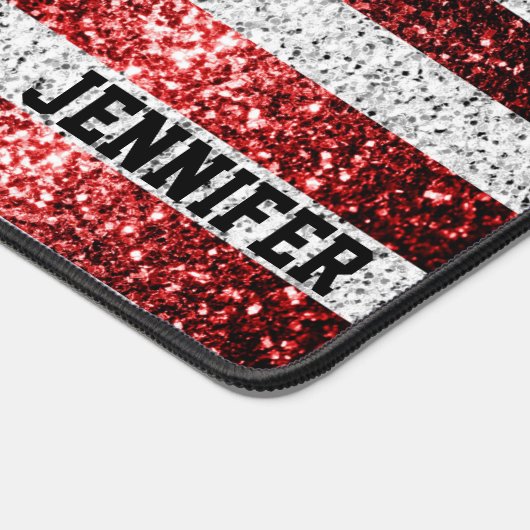 米国国旗の赤白青の輝ききらきら光る名前をカスタムする デスクマット (コーナー)