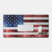 米国国旗の赤白青の輝ききらきら光る名前をカスタムする デスクマット (キーボード&マウス)