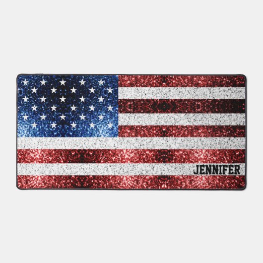米国国旗の赤白青の輝ききらきら光る名前をカスタムする デスクマット (正面)