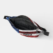 米国国旗の赤白青の輝ききらきら光る名前をカスタムする ファニーパック (見開き)