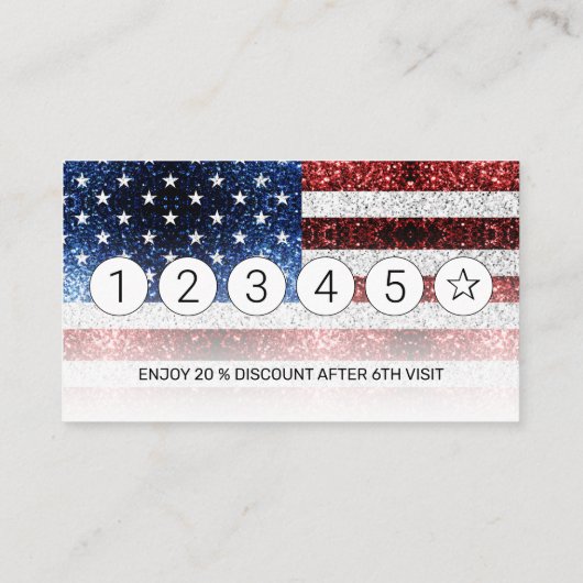 米国国旗の赤白青の輝きカスタムのロゴ ロイヤリティカード (裏面)