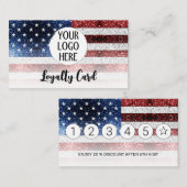 米国国旗の赤白青の輝きカスタムのロゴ ロイヤリティカード (正面/裏面)