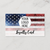 米国国旗の赤白青の輝きカスタムのロゴ ロイヤリティカード (正面)