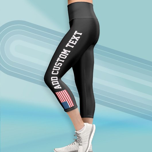 米国国旗の赤白青はっきりした文字 カプリレギンス
