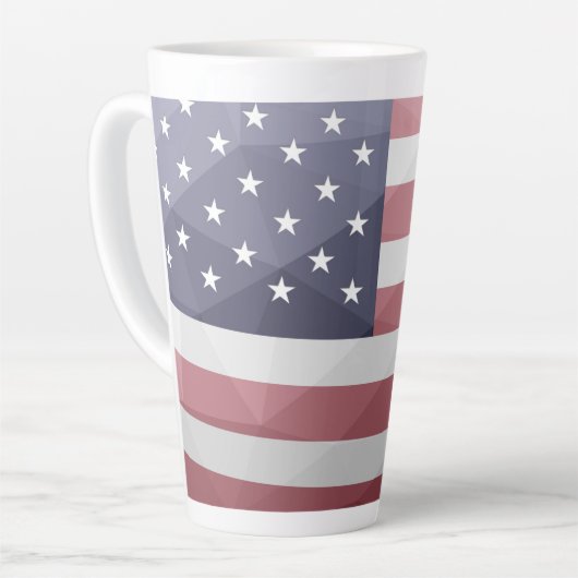 米国国旗の赤白青アメリカ幾何学ラテ カフェラテマグ (左アングル)