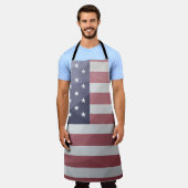 米国国旗の赤白青アメリカ幾何学的メッシュ エプロン (着用した状態)